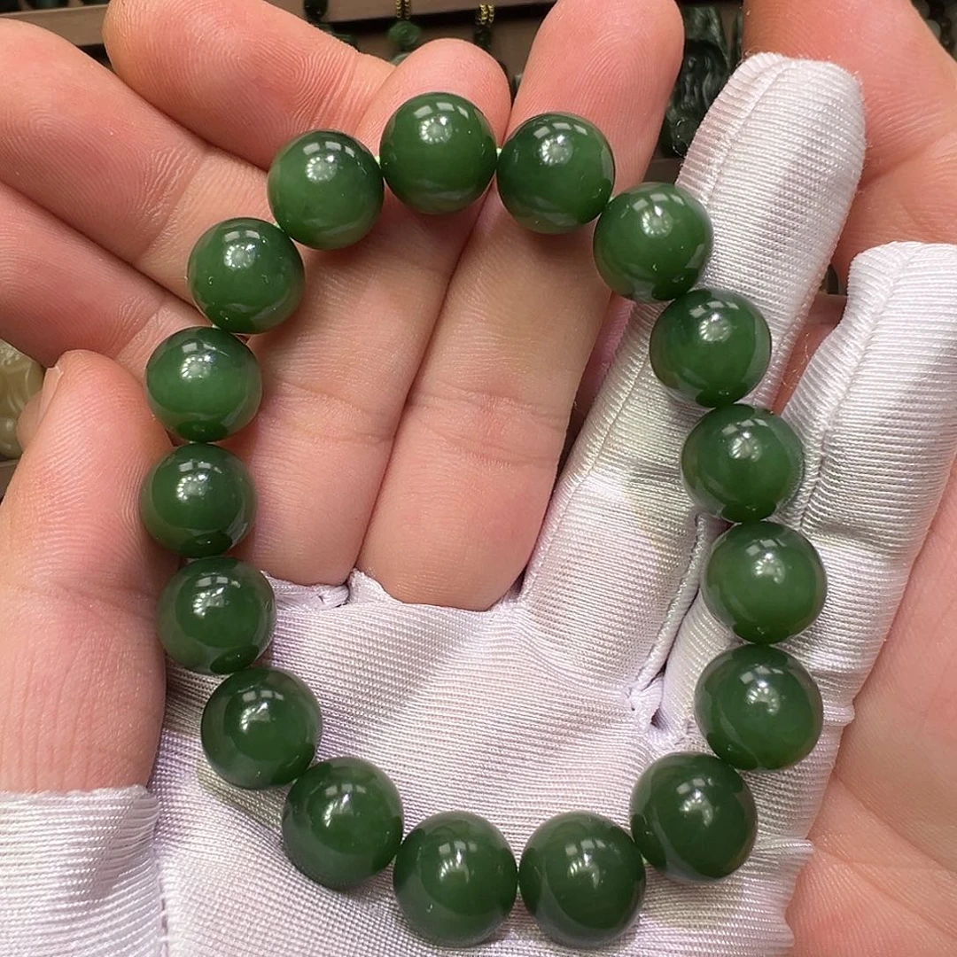 和田玉未镶嵌手串俄七老料12mm瓷肉猫料精品级