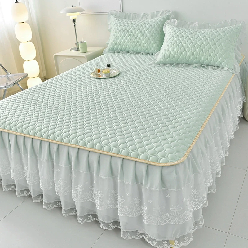 2025新款乳胶席凉感丝床裙款软席子凉席简约夏日纯色可折叠清凉感