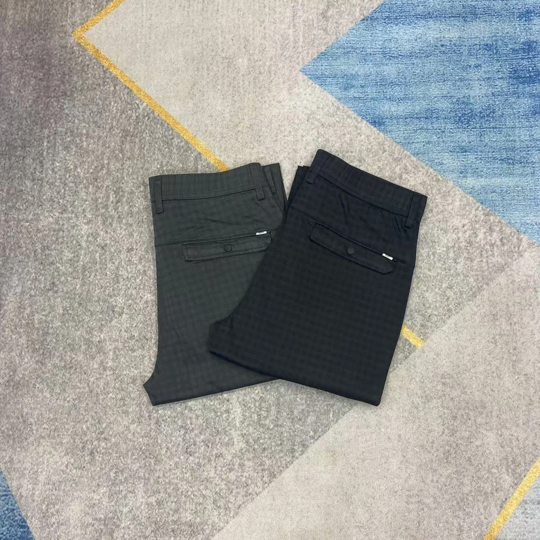 0107春季男士格子小方格休闲裤轻奢时尚百搭修身商务黑色简约