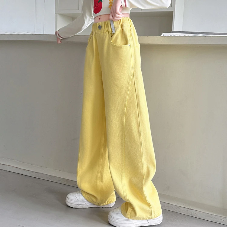女童直筒牛仔裤春秋款大儿童宽松黄色阔腿裤洋气女孩夏季百搭裤子