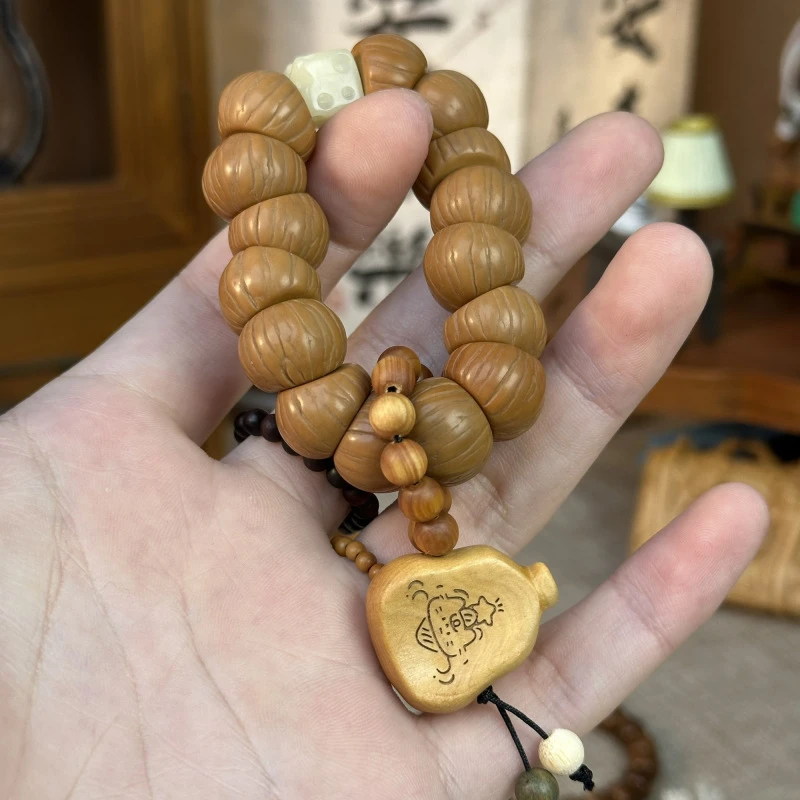 【肥牛文玩】猴头大肠崖柏扁葫芦手捻