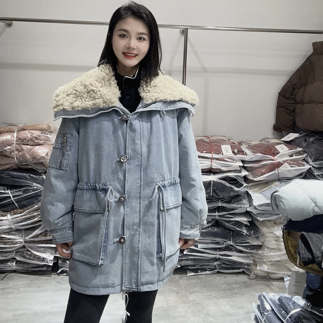 LMM 83276 大翻领毛毛韩系冬新高级感羽绒内胆加厚外套中长羽绒服