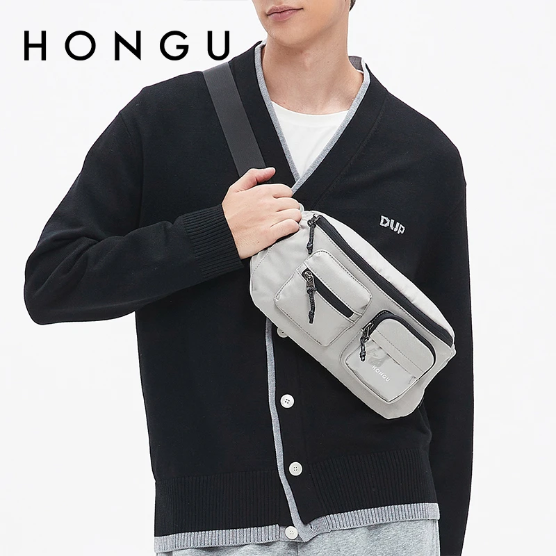 红谷男士单肩包胸包腰包布包潮流百搭休闲包