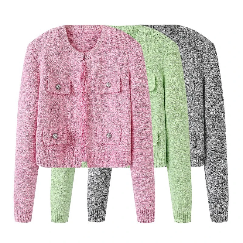 春季艾家雪花纱小香风女装针织开衫外套1801