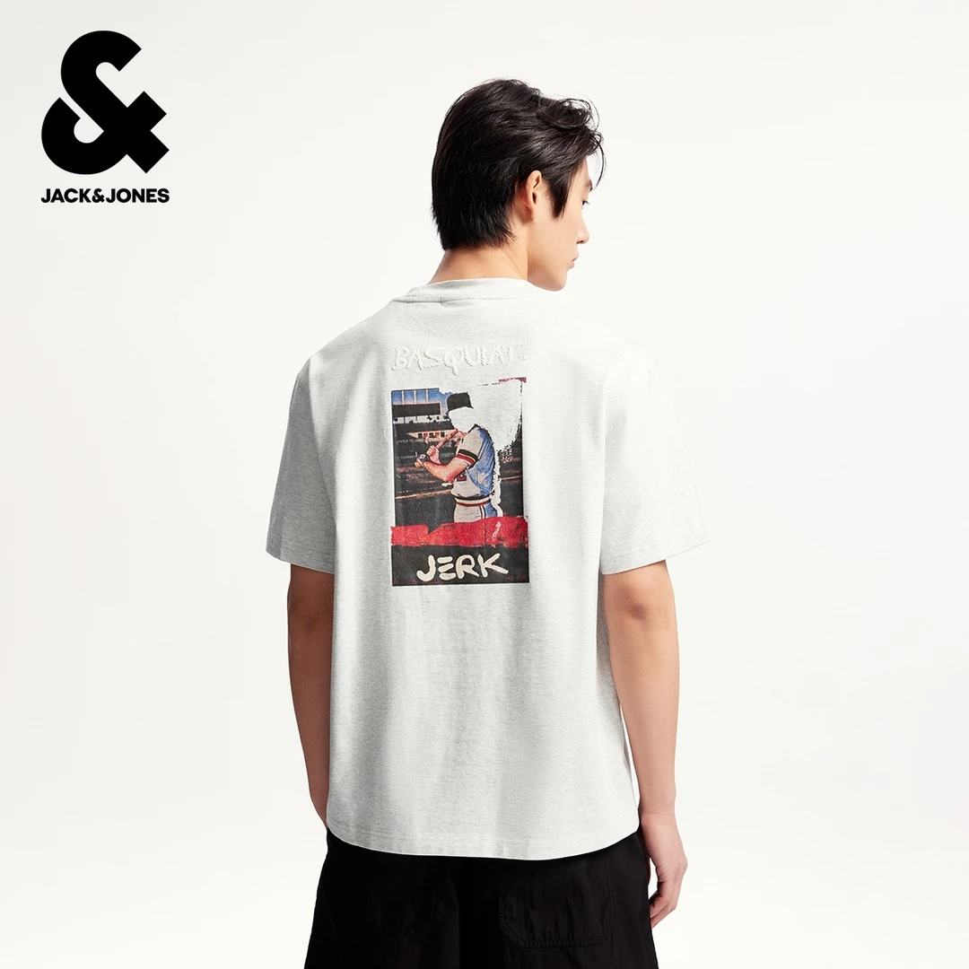 杰克琼斯男装BSQ联名秋季新款宽松百搭图案印花圆领短袖T恤