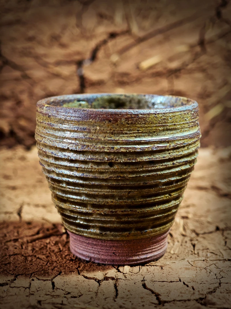 关中李疯子工作室纯手作原矿粗陶  土狼青茶杯