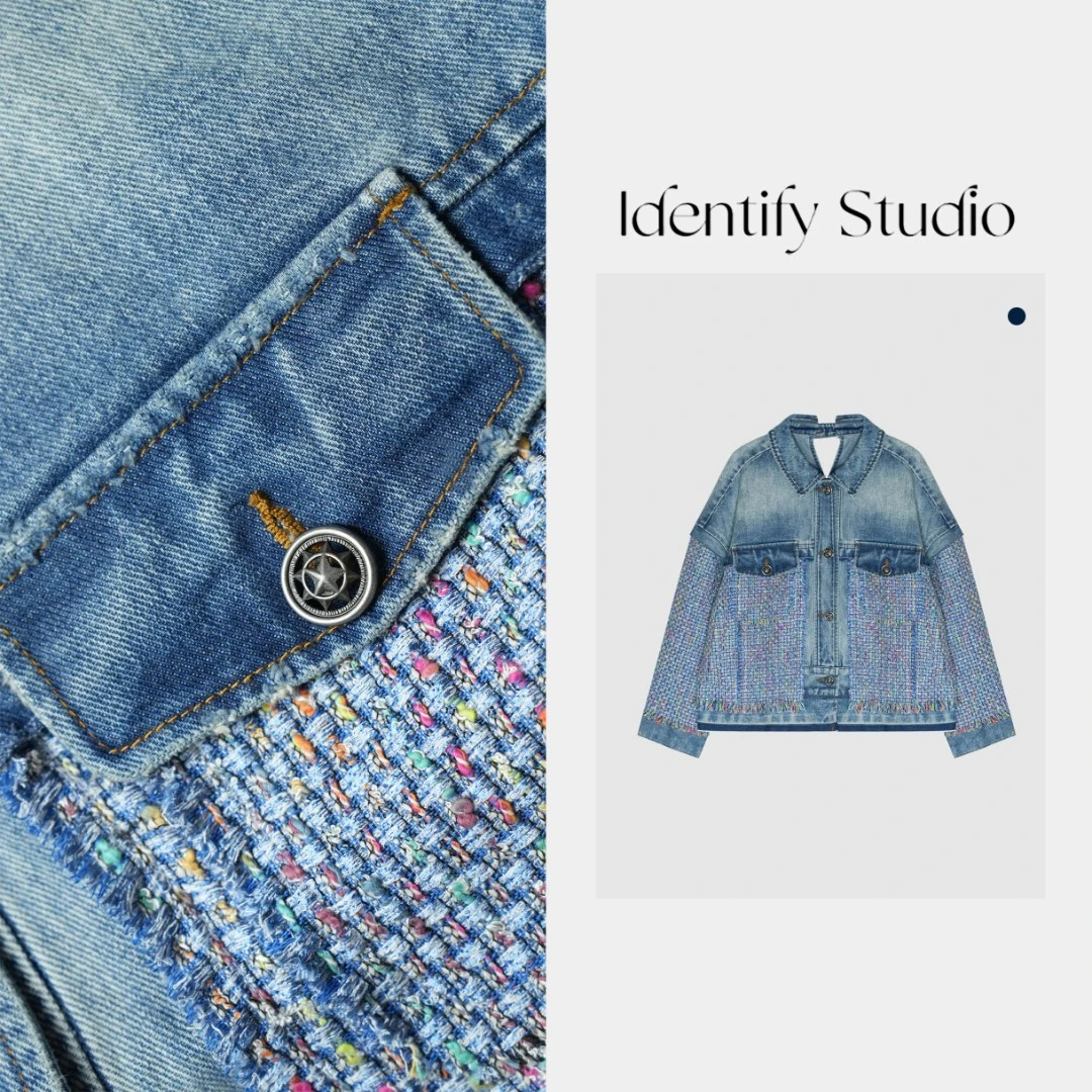 IDENTIFY“蓝调”春季新款百搭休闲水洗牛仔拼接设计开衫外套25SS