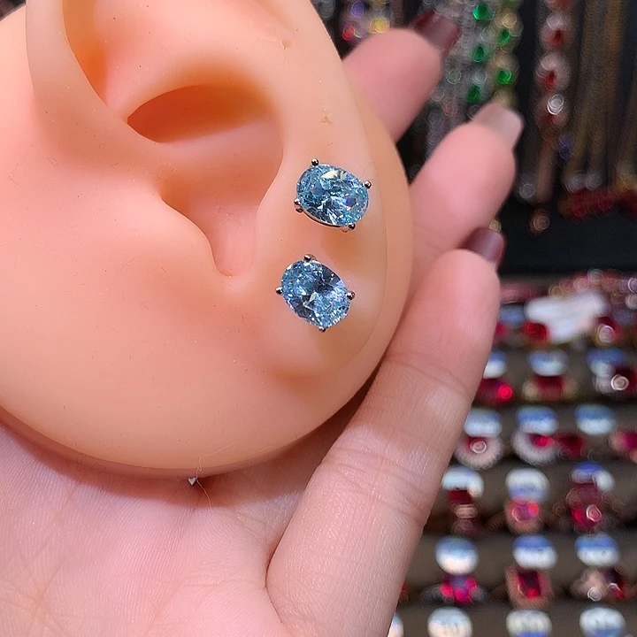 海蓝宝石耳坠银S925镶嵌68