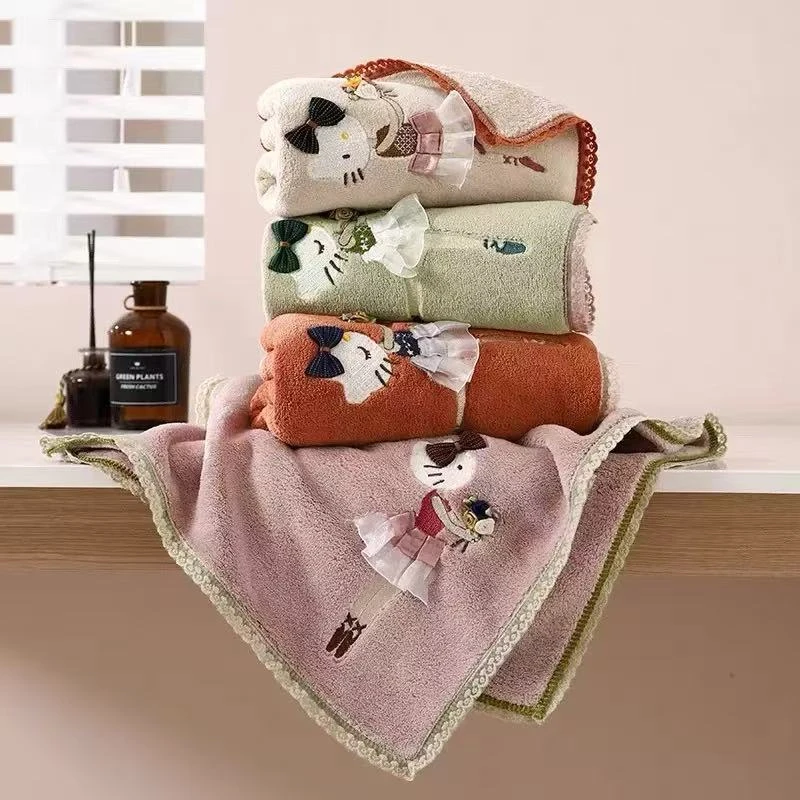 可爱芭蕾猫咪浴巾ins珊瑚绒加厚吸水洗澡毛巾速干家用成人浴巾