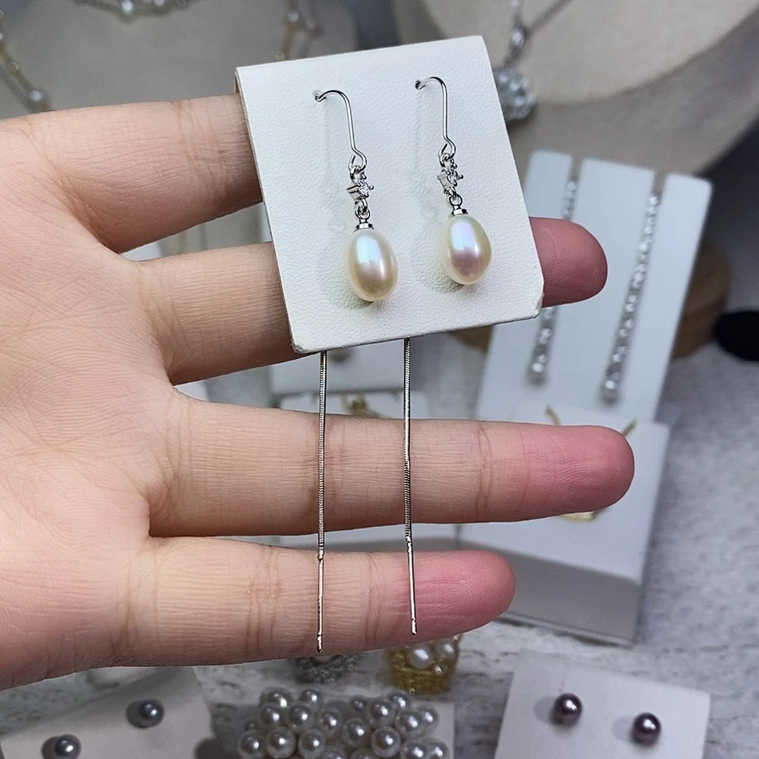 耳饰银S925镶嵌淡水珍珠