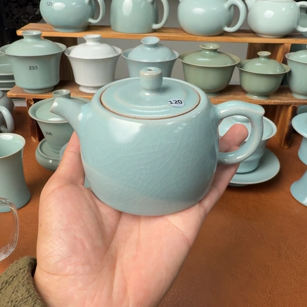 陶摆件开播福利二级仿古天青井栏壶