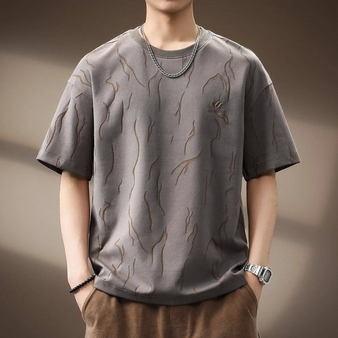 Cebrodz高端美式重磅设计感短袖T恤男夏季新款潮牌宽松大码印花体