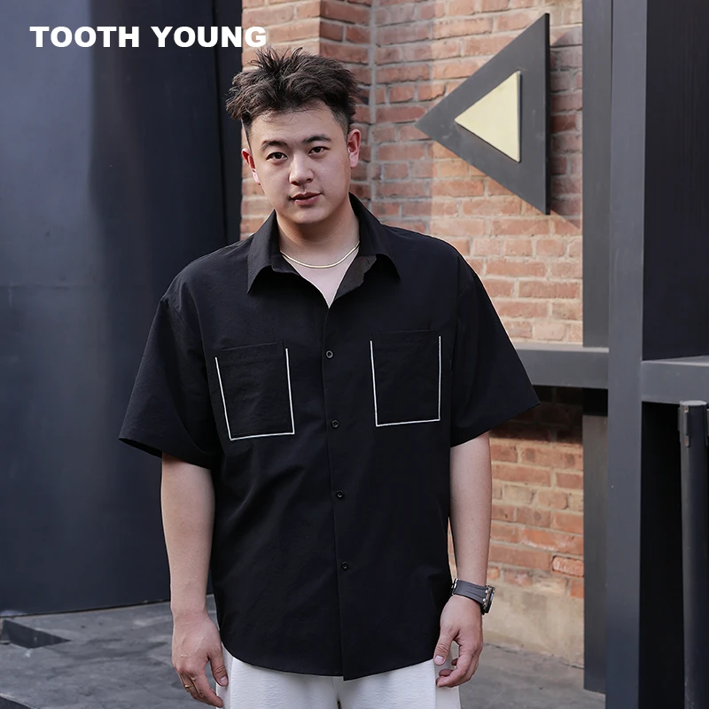 TOOTH YOUNG【旅游记】大码男士夏季多口袋宽松短袖衬衫