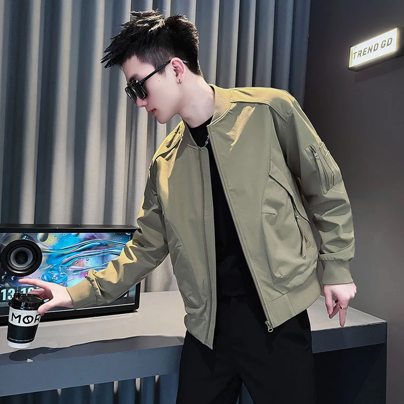 潮牌美式棒球领外套男士秋冬款潮流休闲短款工装加棉夹克冬装褂子