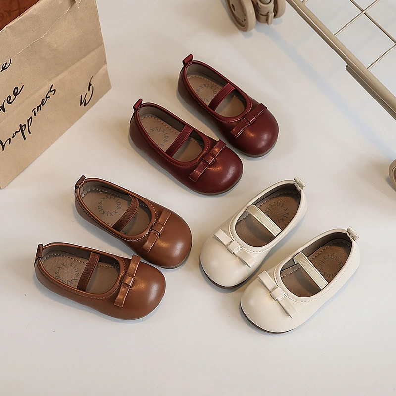韩版单鞋2025春季皮鞋儿童一脚蹬豆豆鞋软底防滑女童蝴蝶结公主鞋