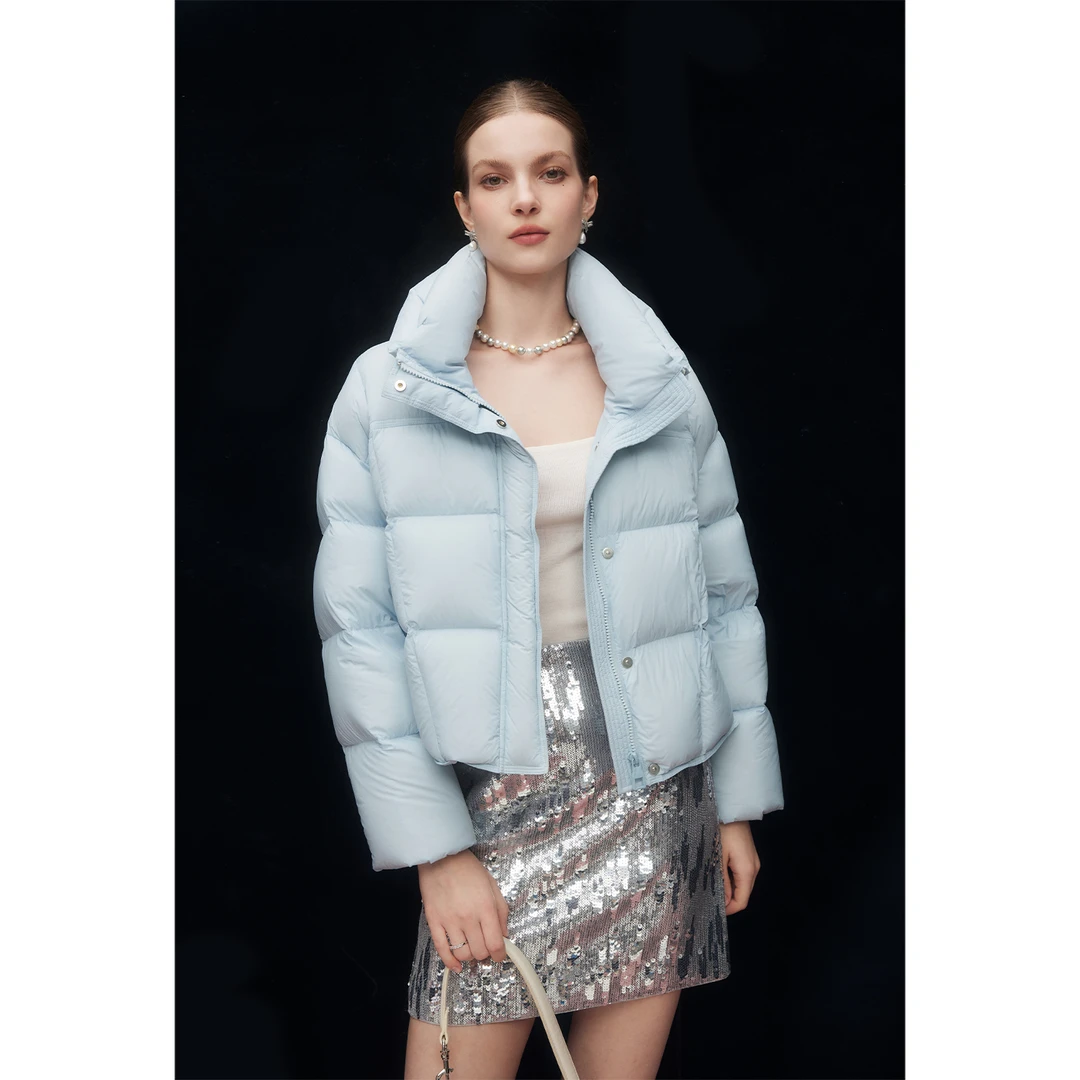 【Mandy千金穿搭】泡芙90白鸭绒蓝色立领羽绒服女冬季时尚面包服