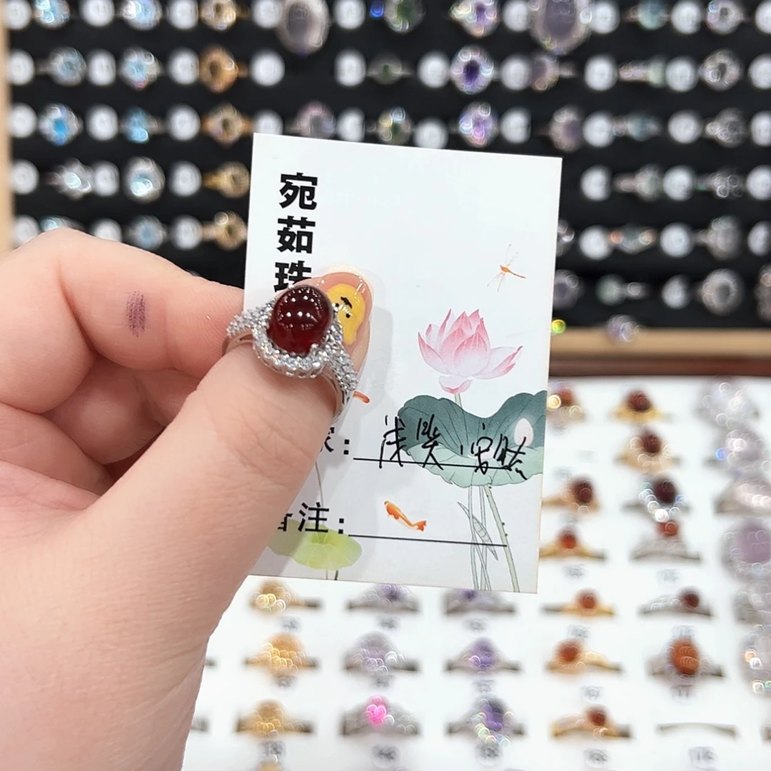 石榴石戒指银S925镶嵌戒指
