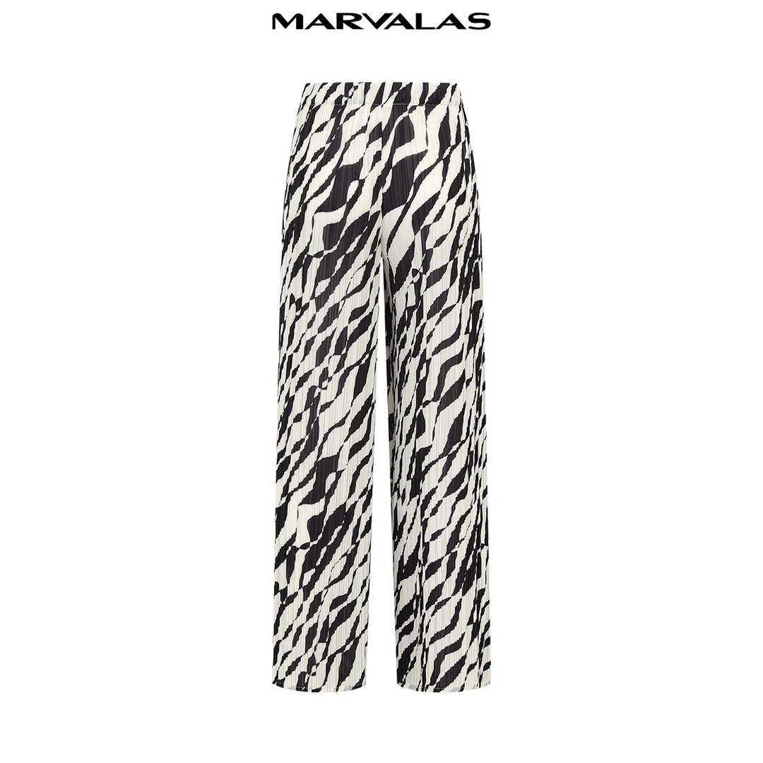 【商场同款】曼德诗撞色直筒裤夏季新款斑马纹印花长裤M102310519