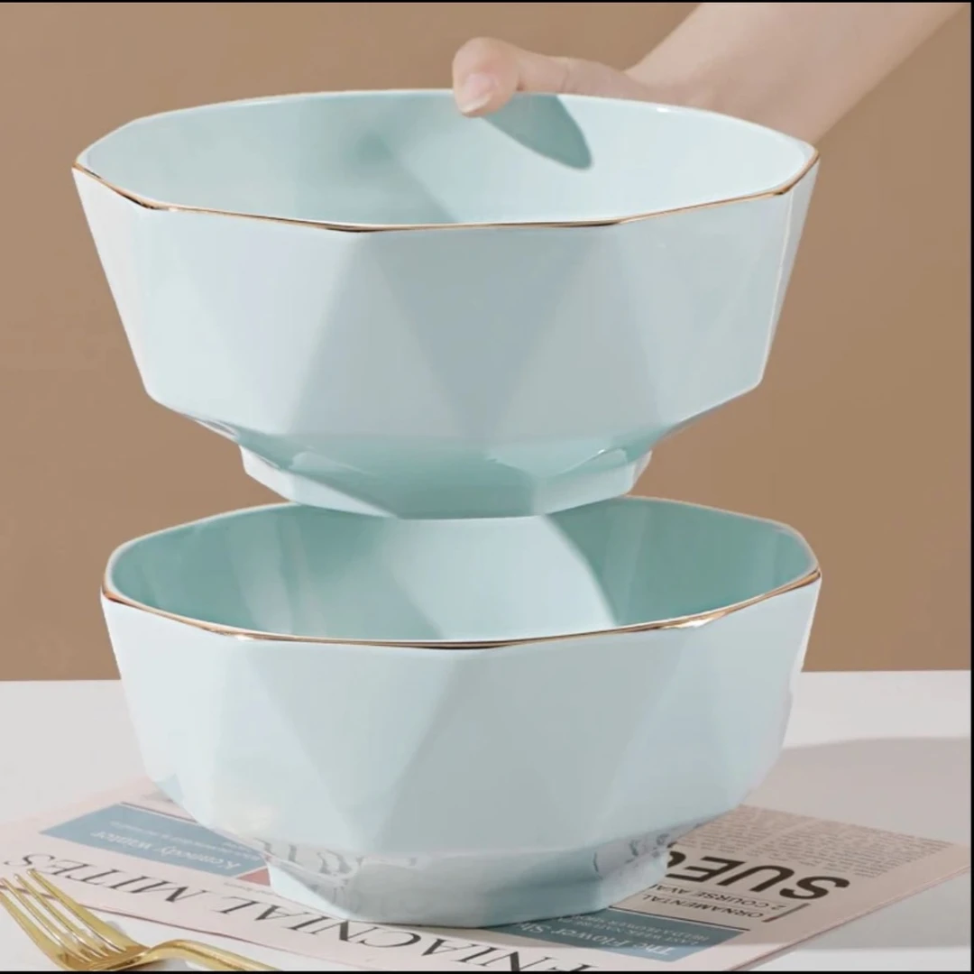 【铭策优品】影青瓷8英寸陶瓷金边汤碗2只（破损包赔不补发）