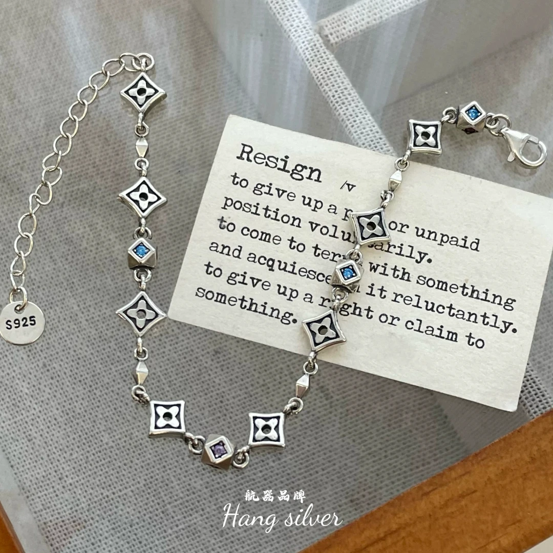 925银合成锆石手链 李桢航航器品牌s925银彩色锆石手链