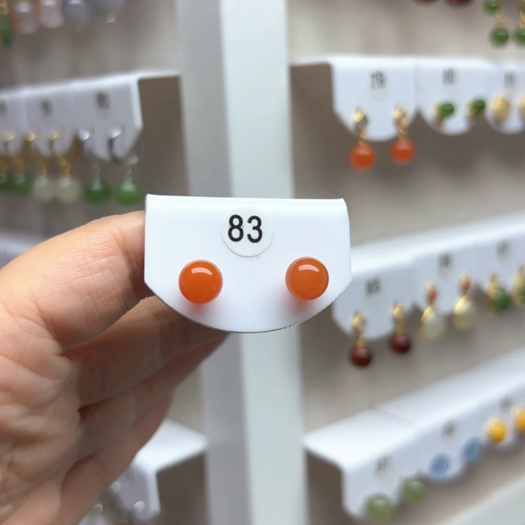 南红玛瑙银S925镶嵌耳饰