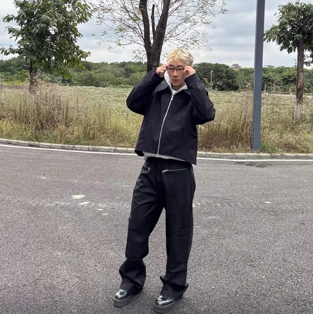 9348某饱270！保帅的！大口袋皮裤阔腿小众美式复古百搭直筒长裤