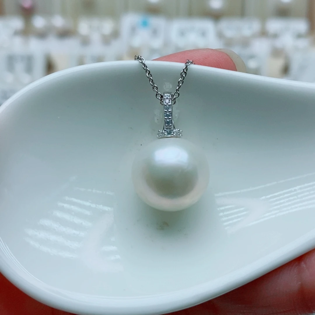 淡水珍珠银S925镶嵌吊坠(赠链)13mm