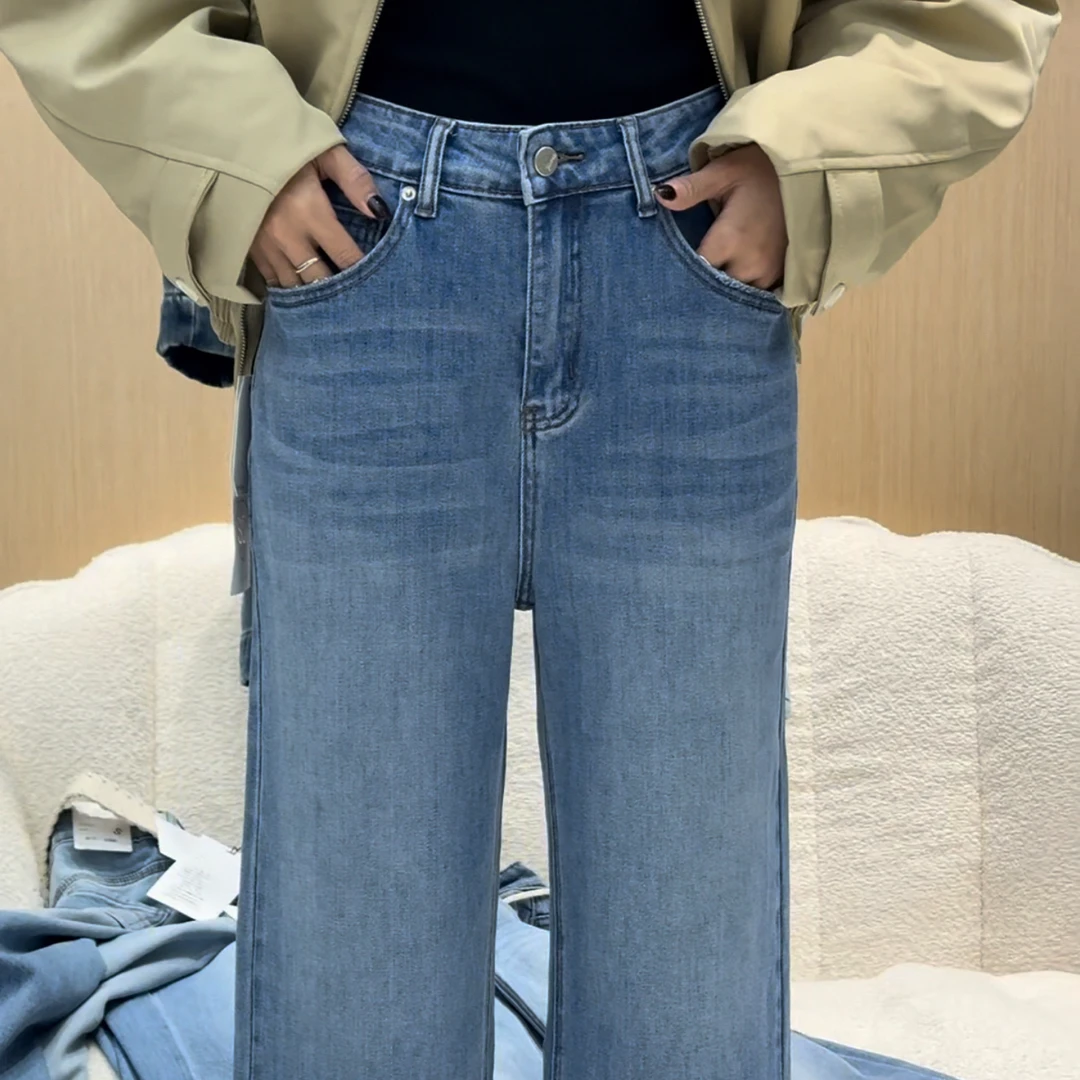 【水原家】大码春款高腰九分直筒显瘦百搭弹力牛仔裤11
