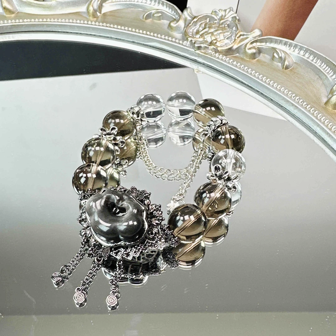 《长岛冰茶》茶水晶配黑曜石如意手串1021 多样性发一