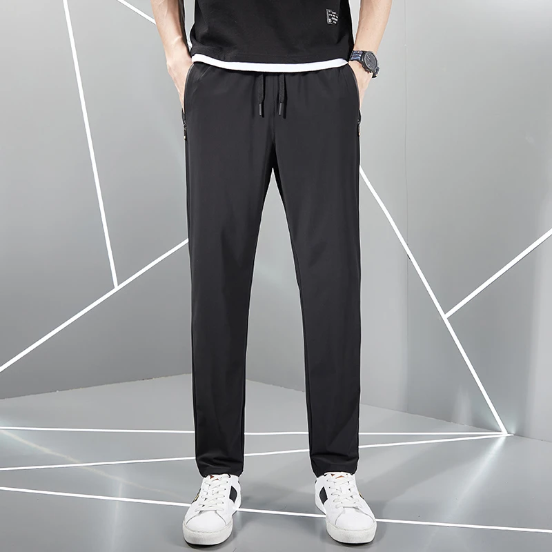 夏季薄款男士冰丝裤速干运动裤胖子直筒休闲长裤子加肥加大码男装