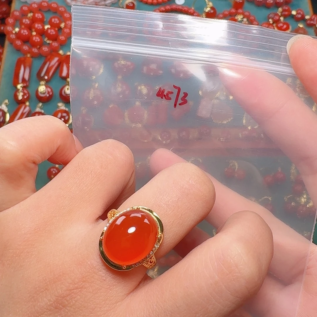 南红玛瑙银S925镶嵌戒指