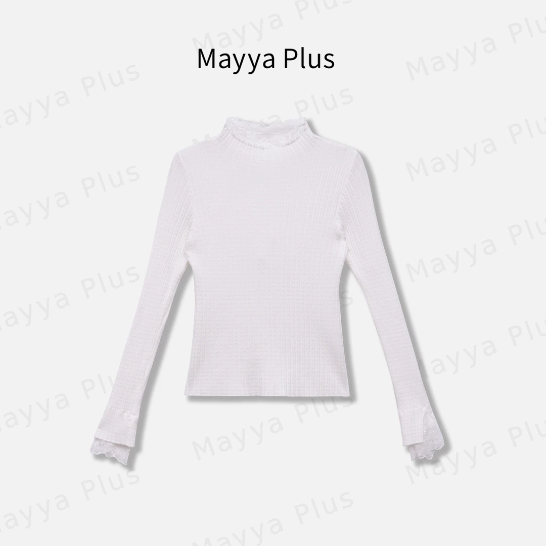 【法式打底】Mayya Plus麦芽定制流光风蕾丝拼接打底衫上衣32537357