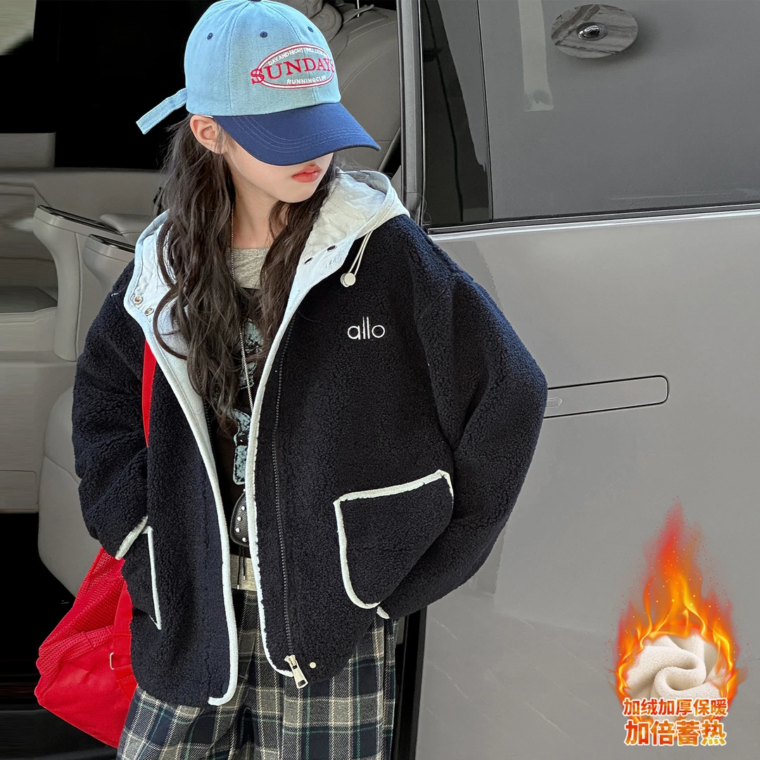 女童秋冬款韩版休闲加绒加厚毛毛衣外套中大童时髦洋气儿童冬装潮