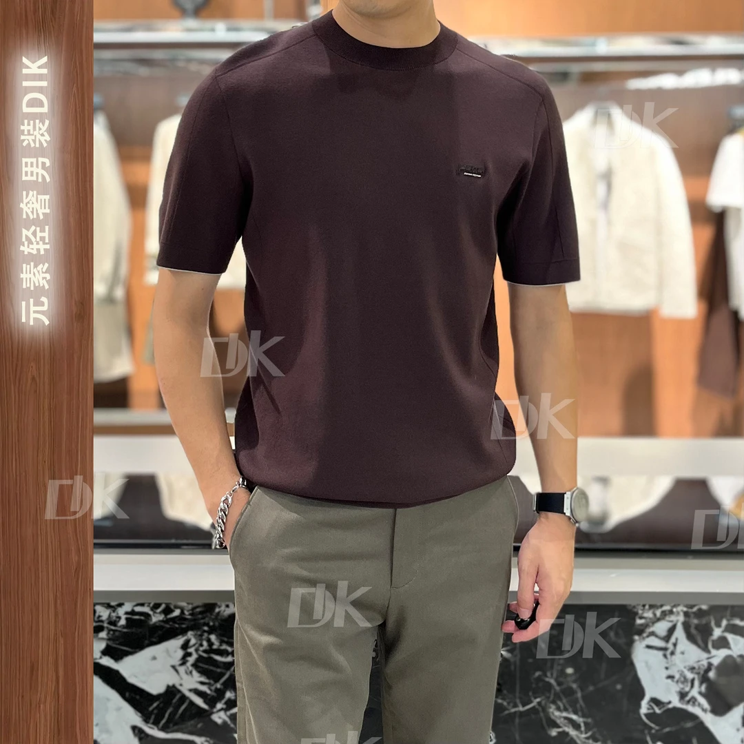 加厚短袖秋冬季纯色细纱圆领男士轻奢舒适休闲百搭85160