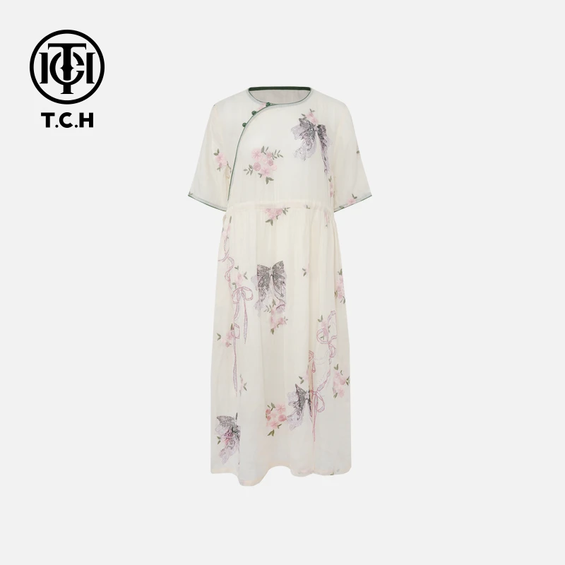 TCH烫钻工艺时尚休闲百搭气质连衣裙女T75B30E5208轻奢tch