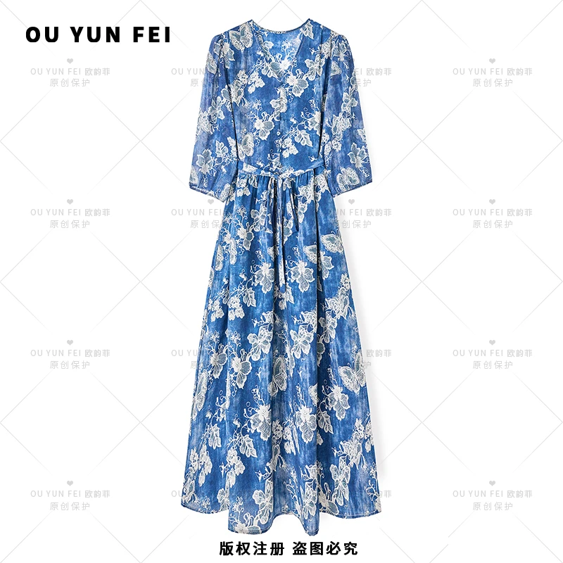 高级感连衣裙女新款气质显瘦穿搭时尚洋气印花长裙XY1266