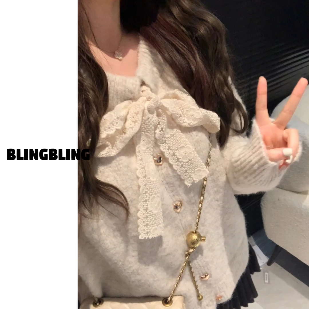 唐不灵微胖《梨云蔓蔓》慵懒风冬季蝴蝶结针织女毛针织衫上衣毛衣