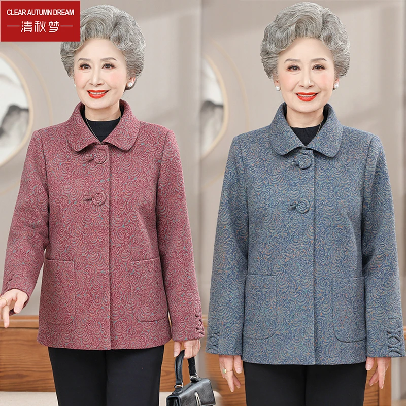 奶奶装春秋外套翻领中老年人女装宽松版气质洋气老太太上衣妈妈装