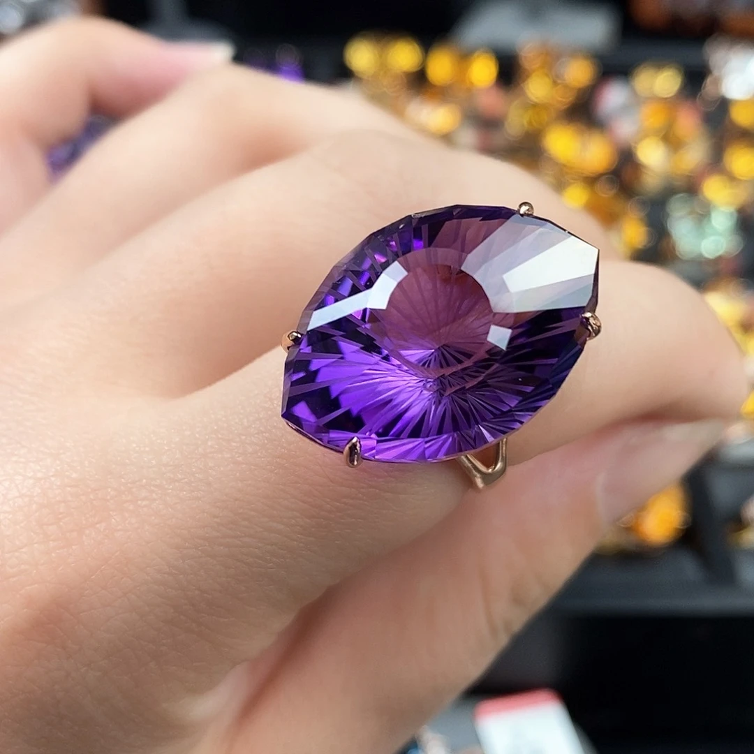 水晶戒指银S925镶嵌天然