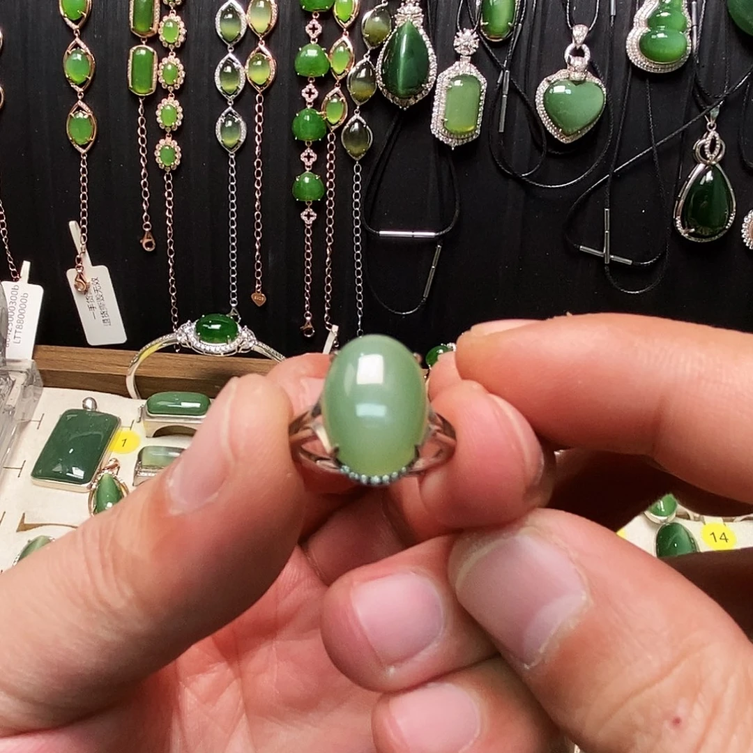 和田玉（碧玉）银S925镶嵌戒指