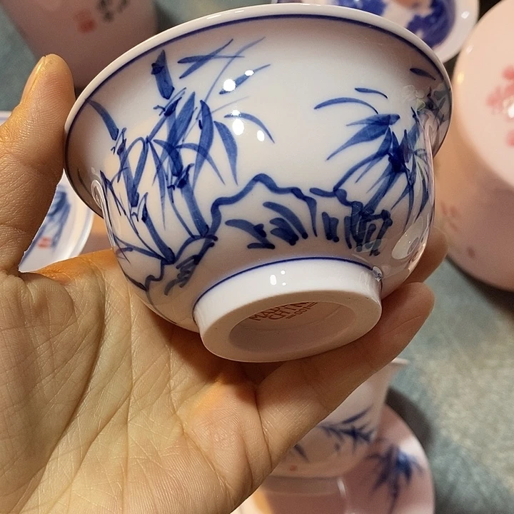 摆件陶红稀土手绘竹子压手杯