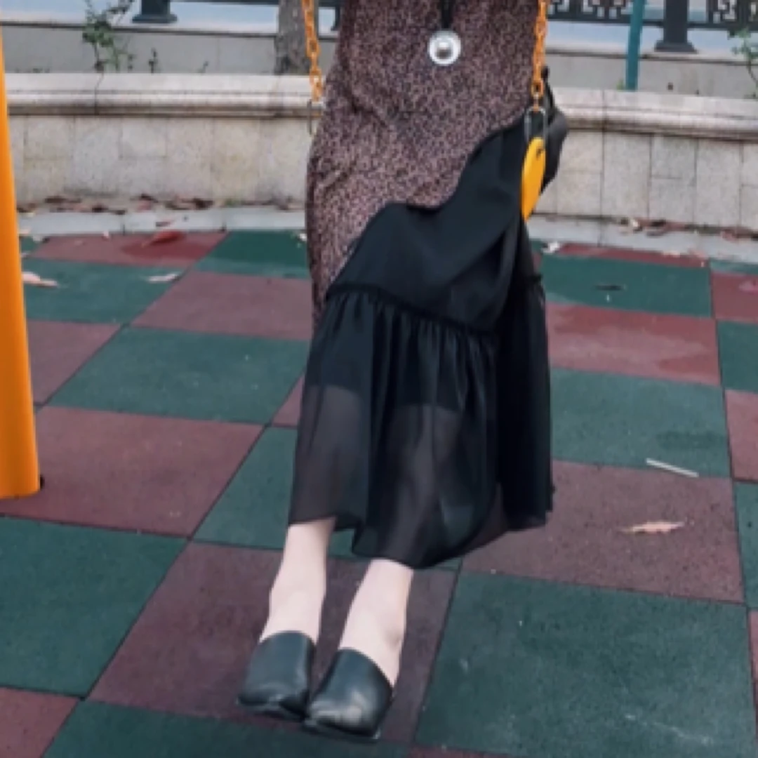 1918篱君夏季新款黑色百搭半身纱裙时尚简约设计感显瘦高腰半身裙