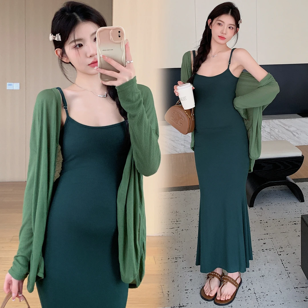 孕妇套装女2025新款爆款洋气辣妈显瘦包臀吊带连衣裙两件套春夏装