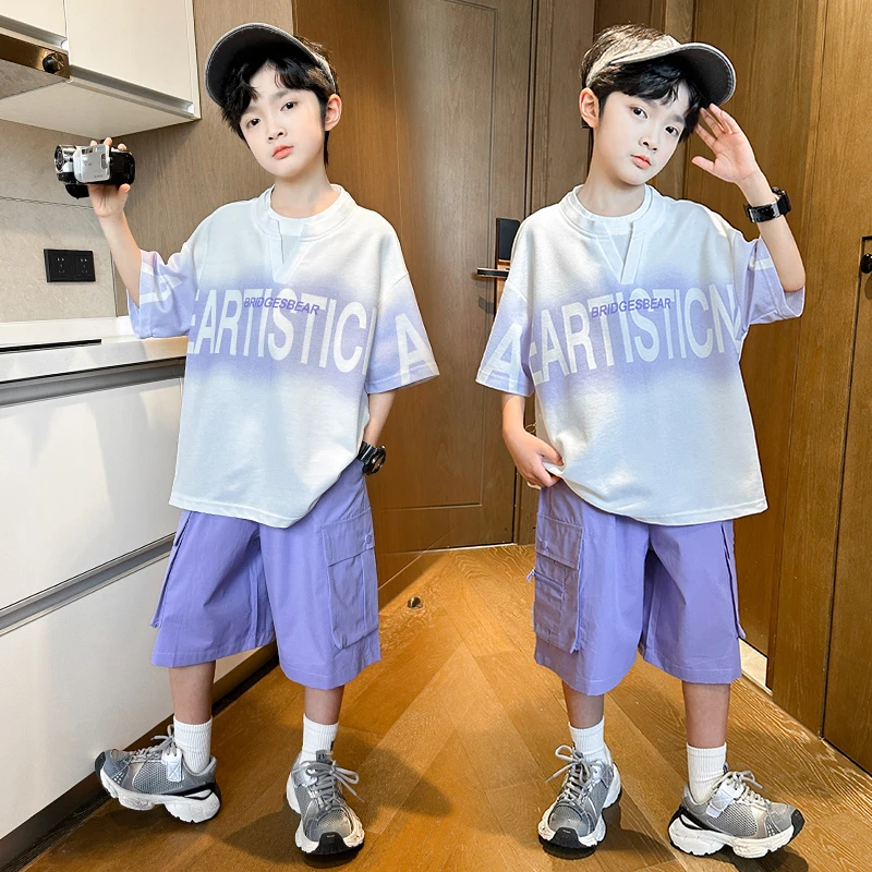 男童夏季休闲套装2025新款儿童短袖男童时尚套装【QSX】B5239
