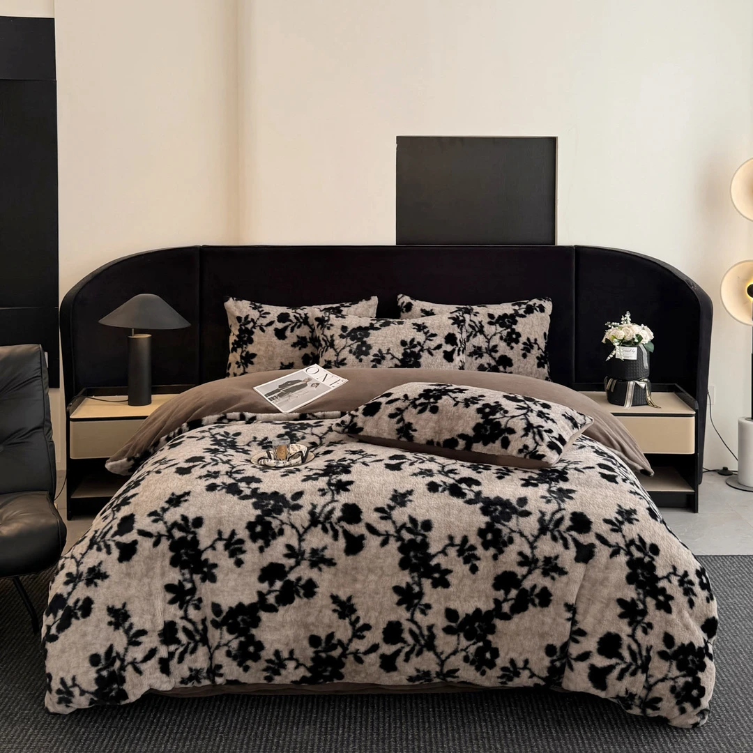 【枝蔓灰】丹麦兔兔绒豹纹牛奶绒轻奢高端床品四件套双面绒