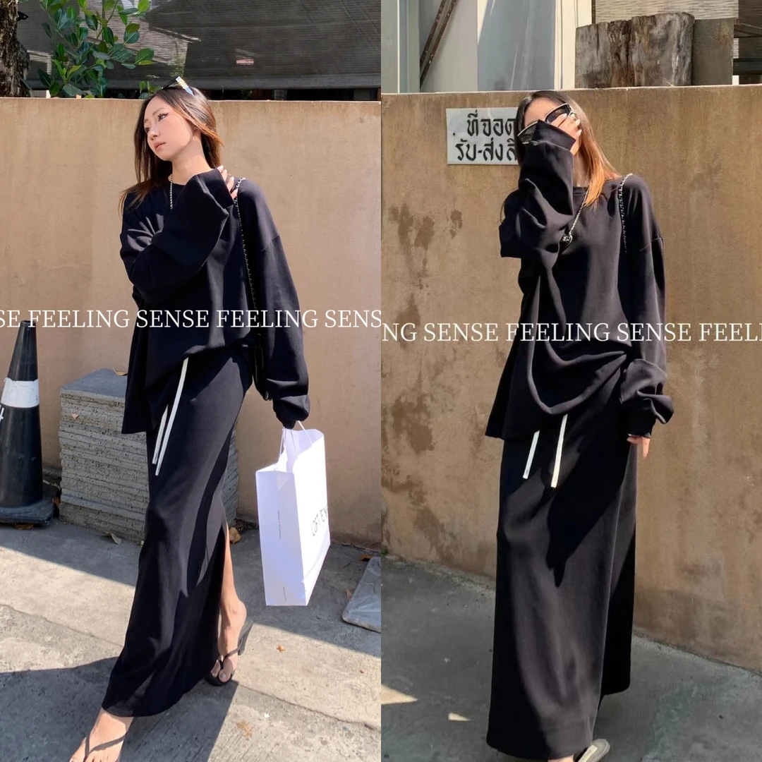 福秒-同色系的！后开叉舒适百搭半裙（FE0008#）FEELING