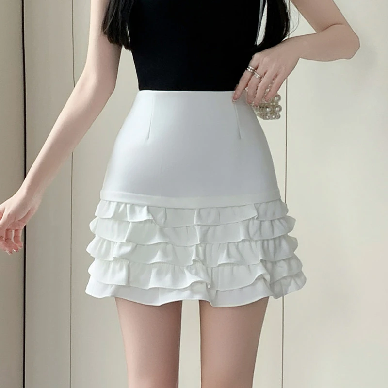 夏季高腰显瘦芭蕾风蛋糕裙小个子百搭荷叶边a字短裙女装半身裙子
