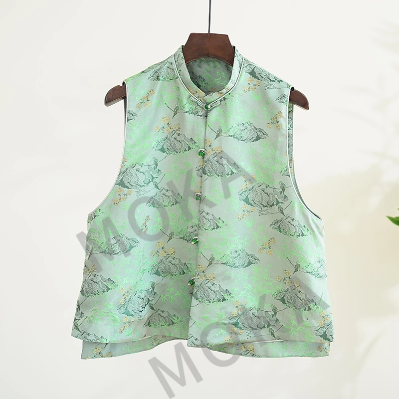 茂林修竹 新中式桑蚕丝老宋锦女士马甲（241578）