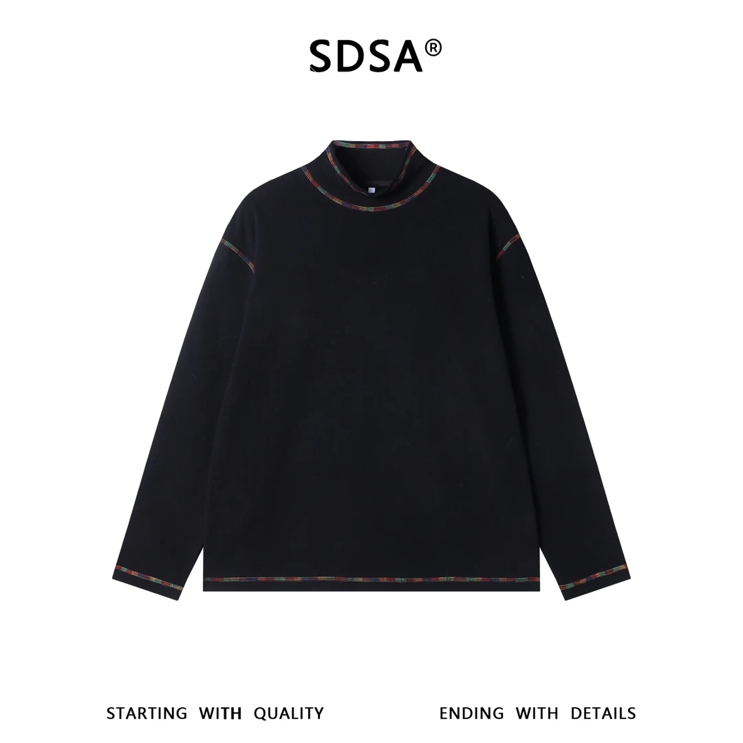 SDSA男士秋冬新款痞帅男装韩版简约彩色缝线立领长袖T恤百搭时尚