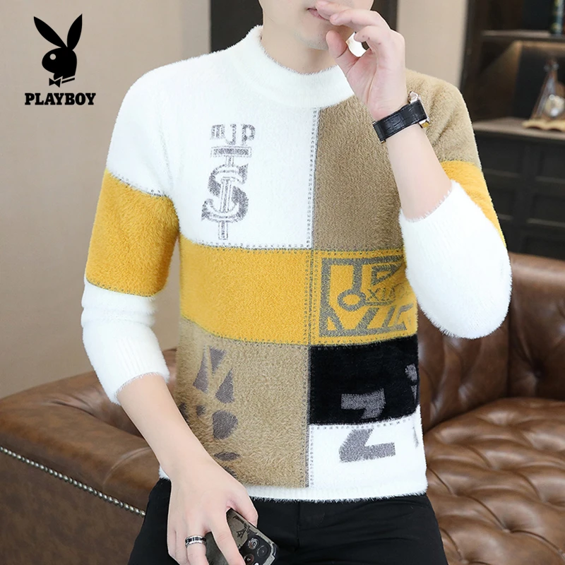 花花公子2025冬季新款爆款卫衣男生加绒加厚半高领韩版修身潮